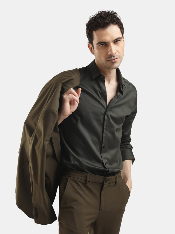 PLAIN DOBBY MAESTRO DARK OLIVE SHIRT
