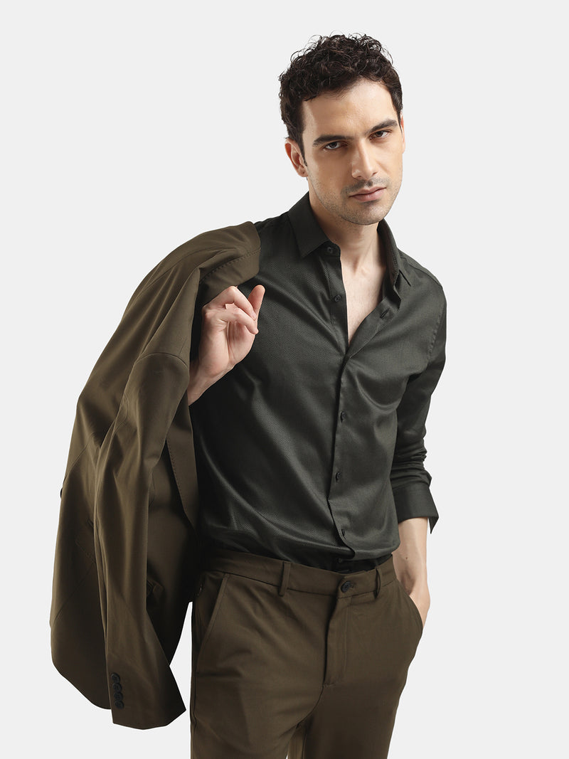 PLAIN DOBBY MAESTRO DARK OLIVE SHIRT