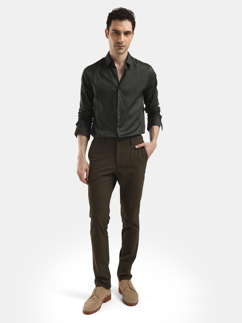 PLAIN DOBBY MAESTRO DARK OLIVE SHIRT