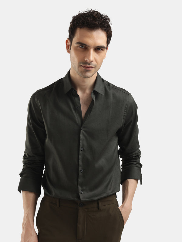 PLAIN DOBBY MAESTRO DARK OLIVE SHIRT