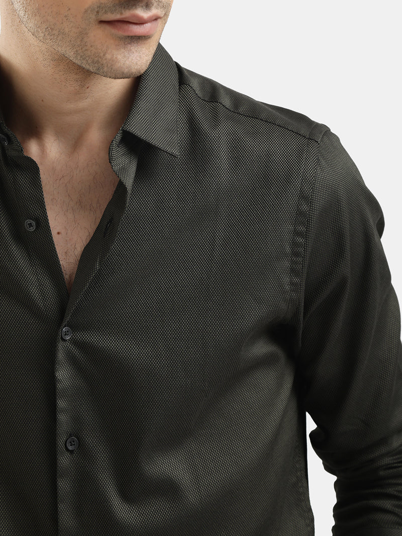 PLAIN DOBBY MAESTRO DARK OLIVE SHIRT