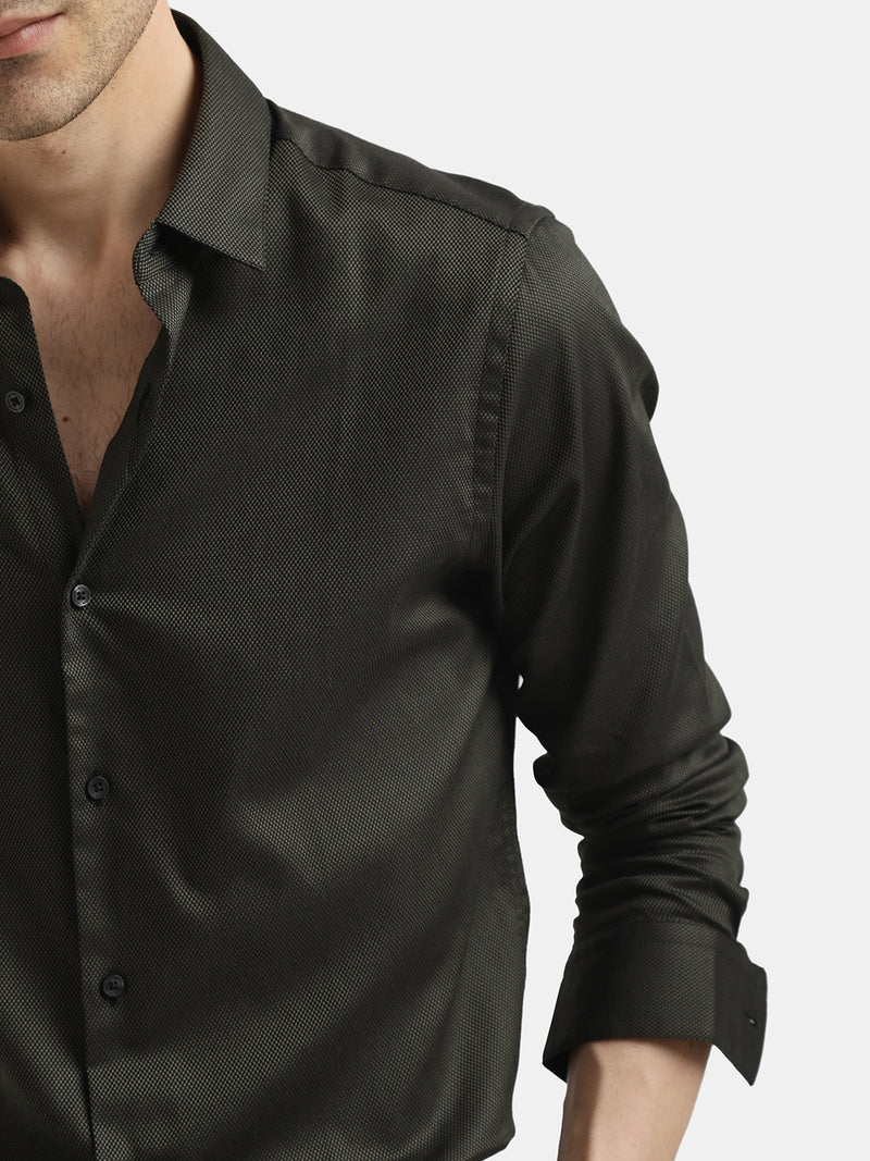 PLAIN DOBBY MAESTRO DARK OLIVE SHIRT