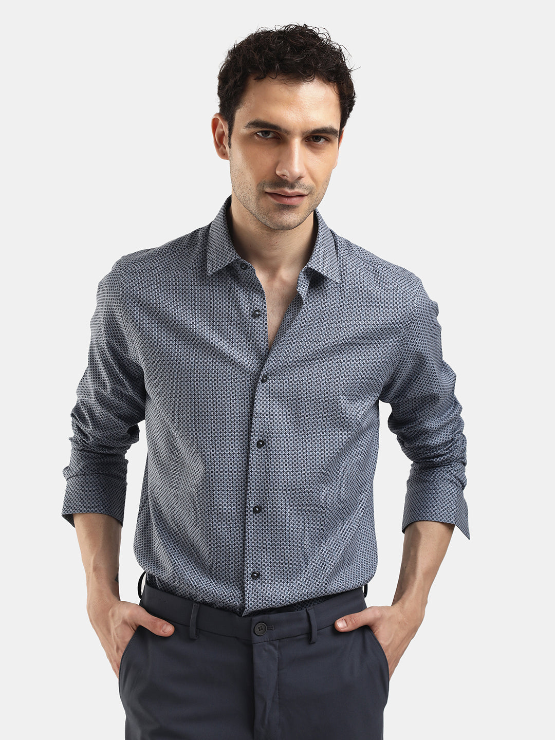 LIGHT BLUE DOBBY JACQUARD SHIRT