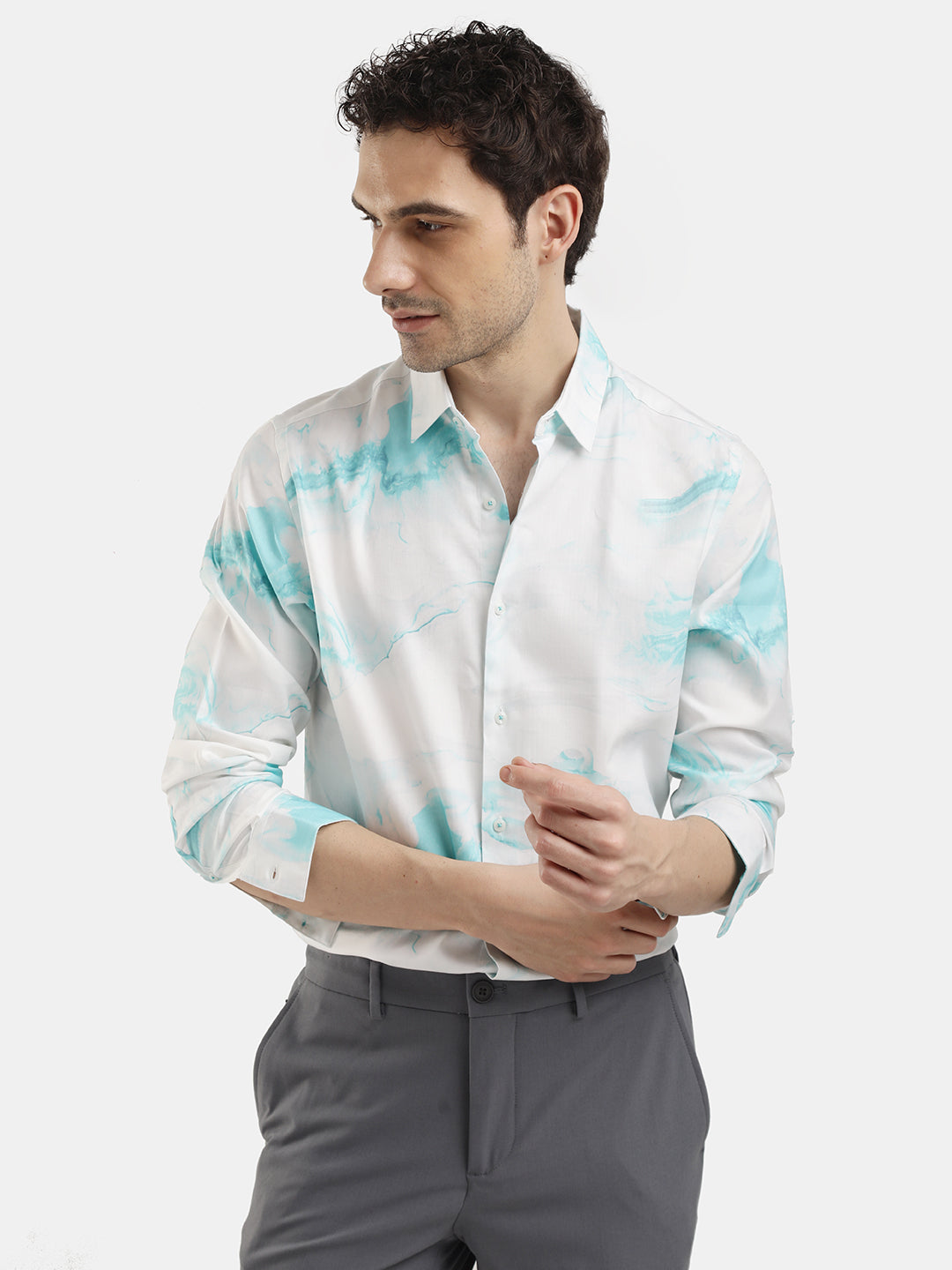 ABSTRACT AQUA PRINT SHIRT