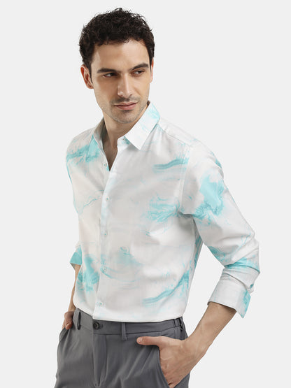 ABSTRACT AQUA PRINT SHIRT