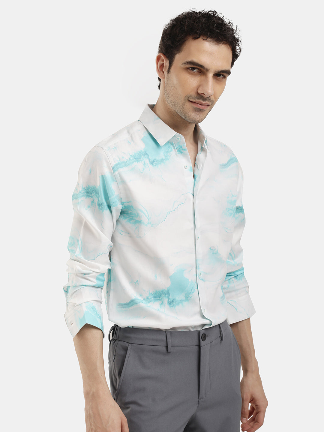 ABSTRACT AQUA PRINT SHIRT