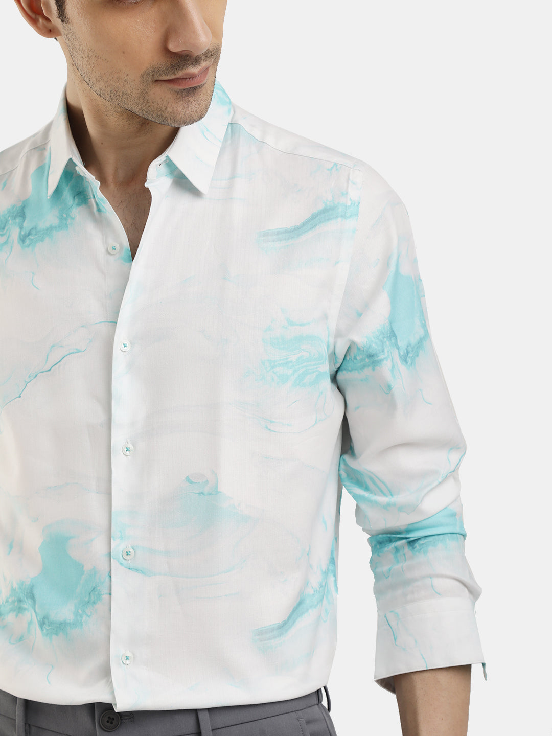 ABSTRACT AQUA PRINT SHIRT