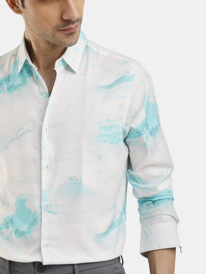 ABSTRACT AQUA PRINT SHIRT