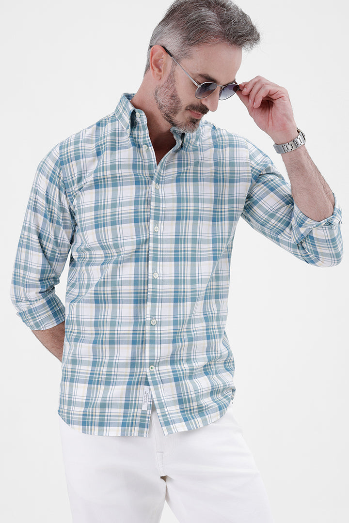 WHITE BLUE COTTON CHECK SHIRT