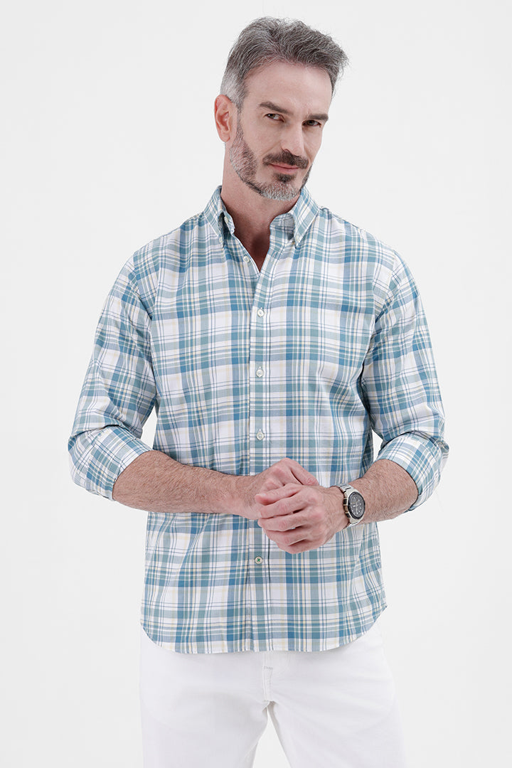 WHITE BLUE COTTON CHECK SHIRT