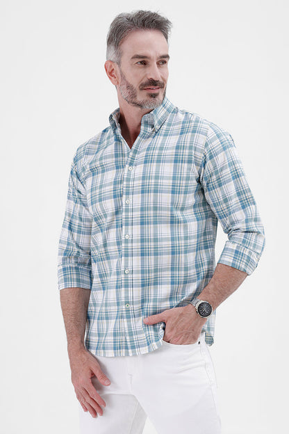 WHITE BLUE COTTON CHECK SHIRT