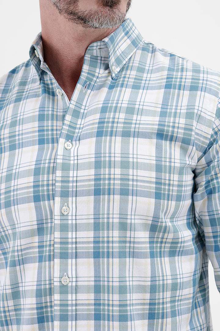 WHITE BLUE COTTON CHECK SHIRT