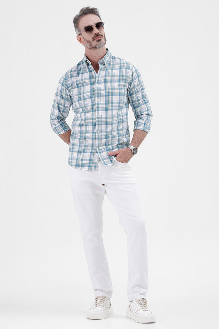 WHITE BLUE COTTON CHECK SHIRT
