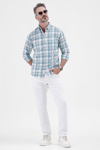 WHITE BLUE COTTON CHECK SHIRT