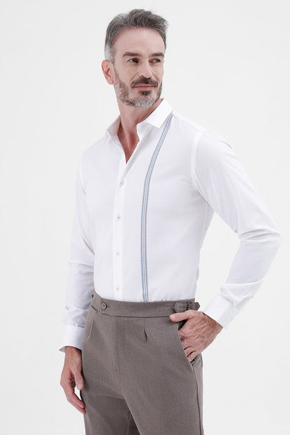 WHITE COTTON 
PLACEMENT STRIPE SHIRT