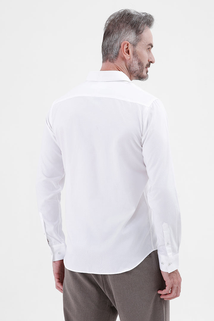 WHITE COTTON 
PLACEMENT STRIPE SHIRT