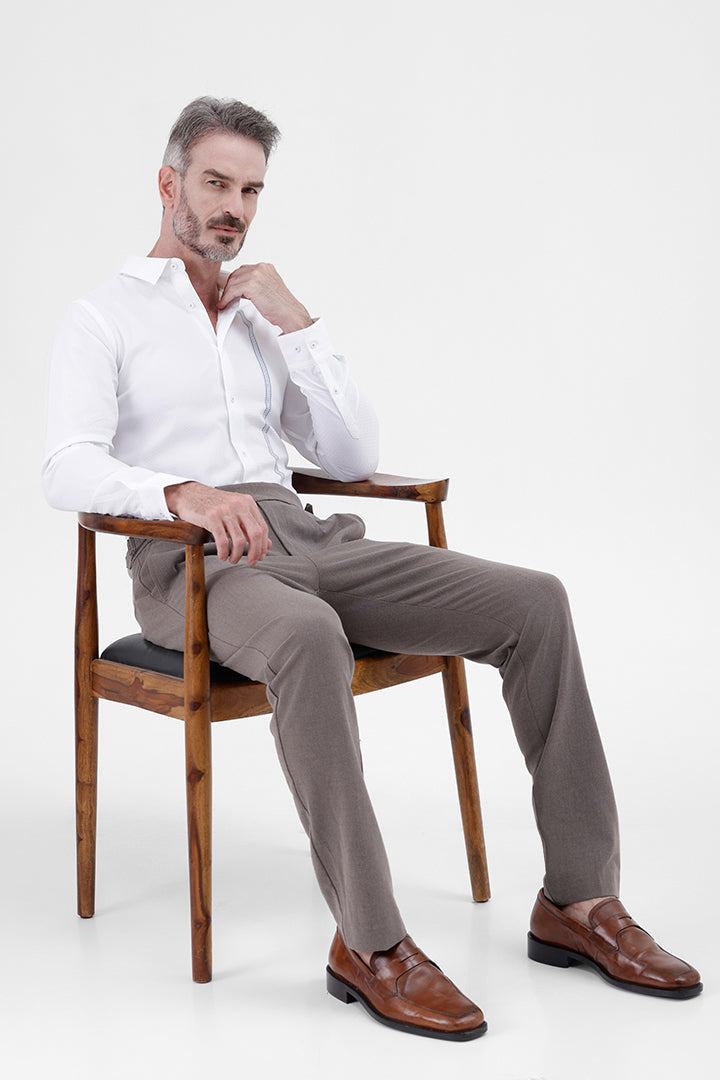 WHITE COTTON 
PLACEMENT STRIPE SHIRT