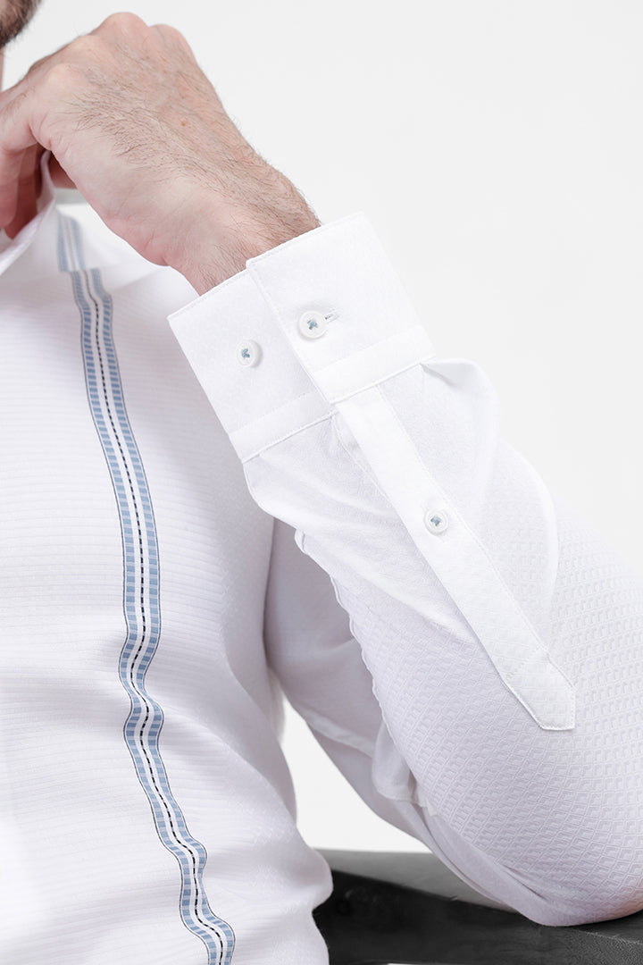 WHITE COTTON 
PLACEMENT STRIPE SHIRT