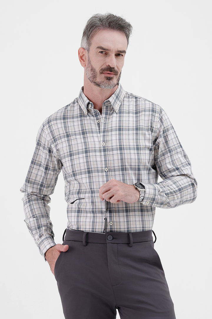 CREAM COTTON CHECK SHIRT