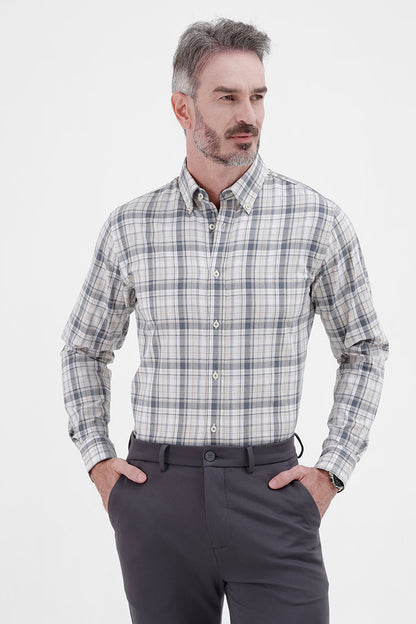 CREAM COTTON CHECK SHIRT