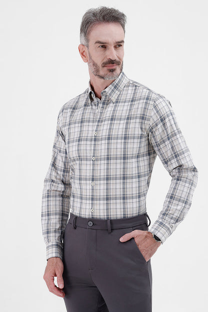CREAM COTTON CHECK SHIRT