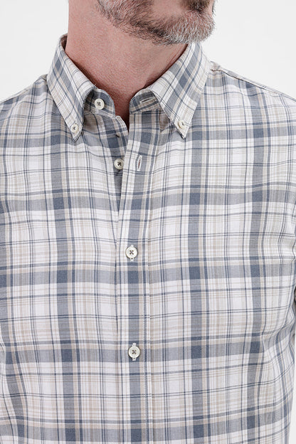 CREAM COTTON CHECK SHIRT