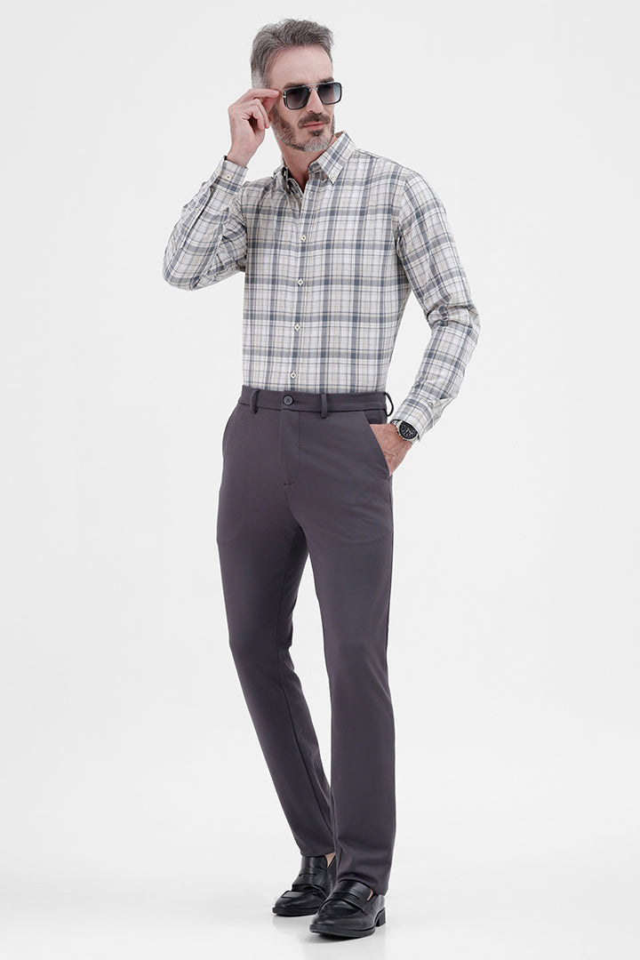 CREAM COTTON CHECK SHIRT
