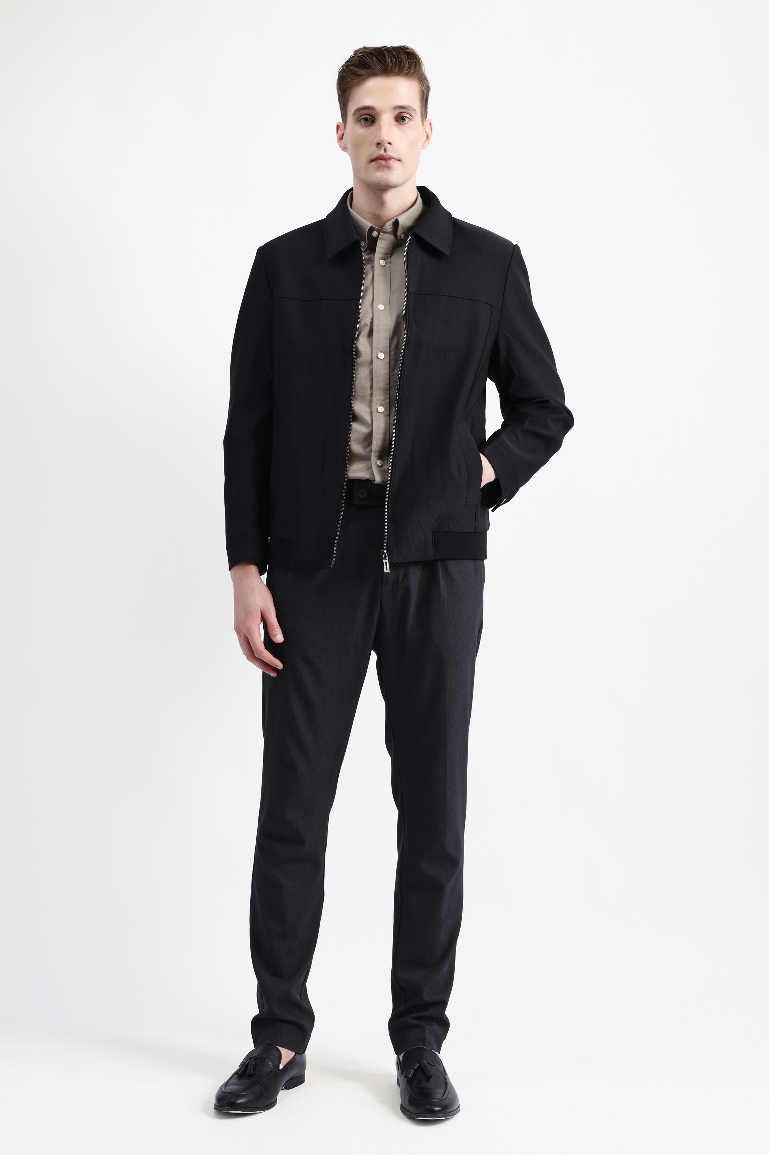SPREAD COLLAR PLAIN JACKET