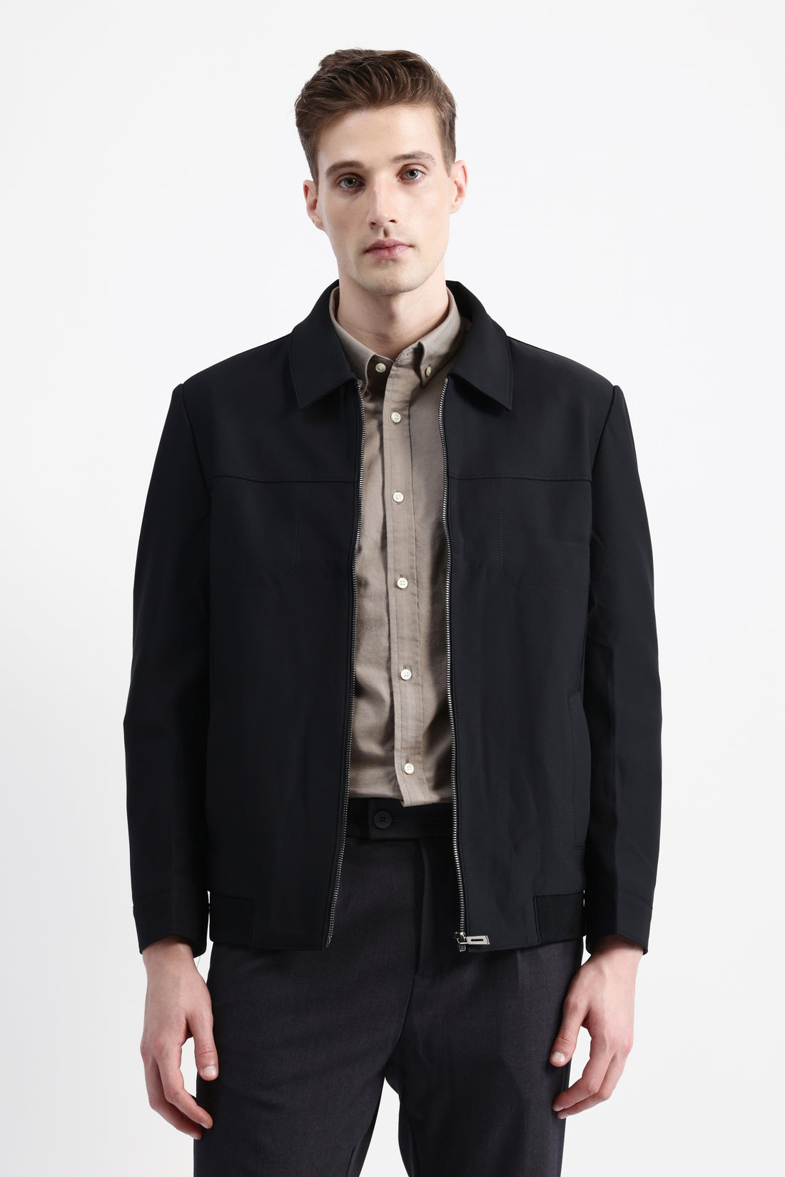 SPREAD COLLAR PLAIN JACKET