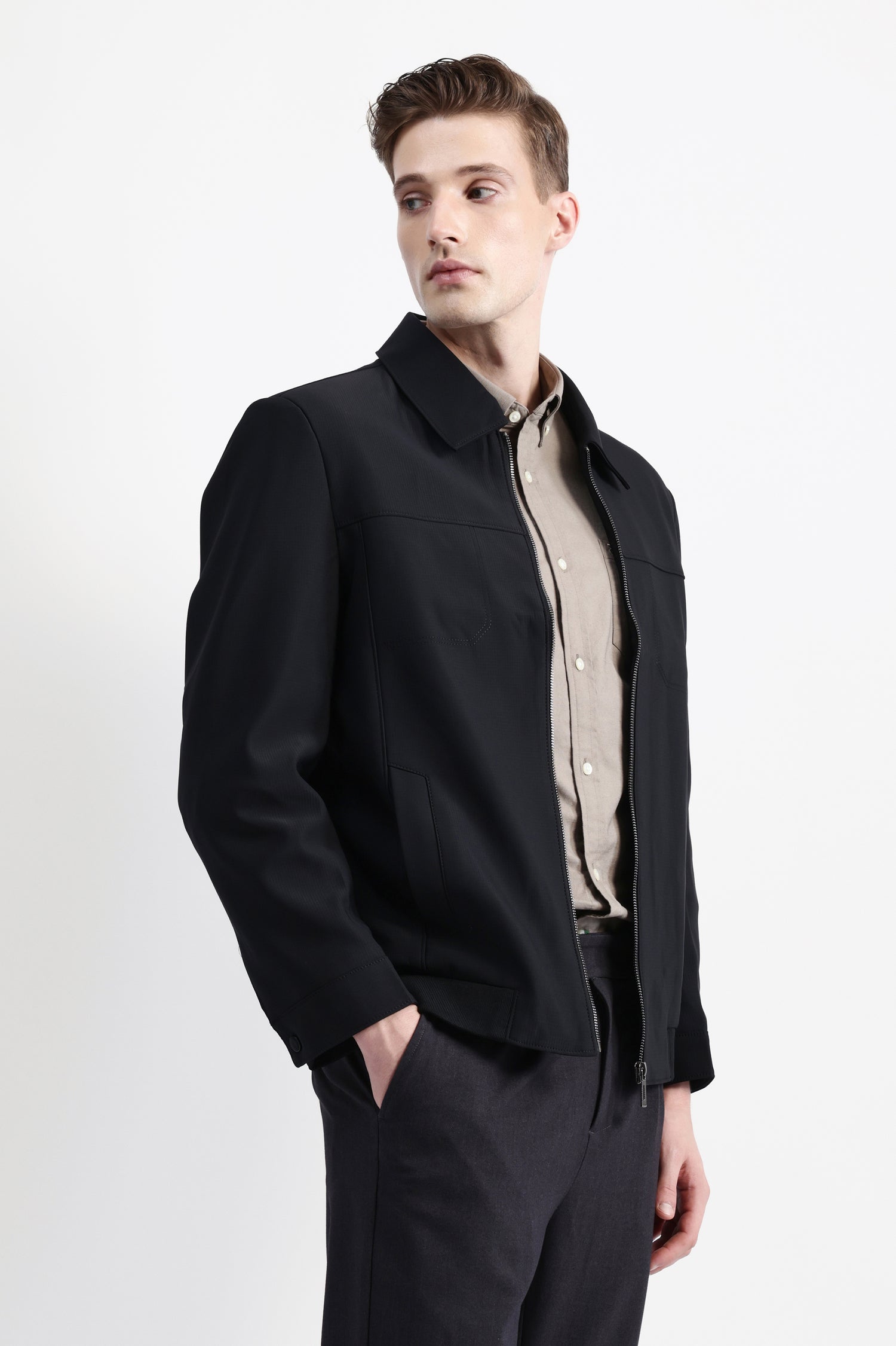 SPREAD COLLAR PLAIN JACKET