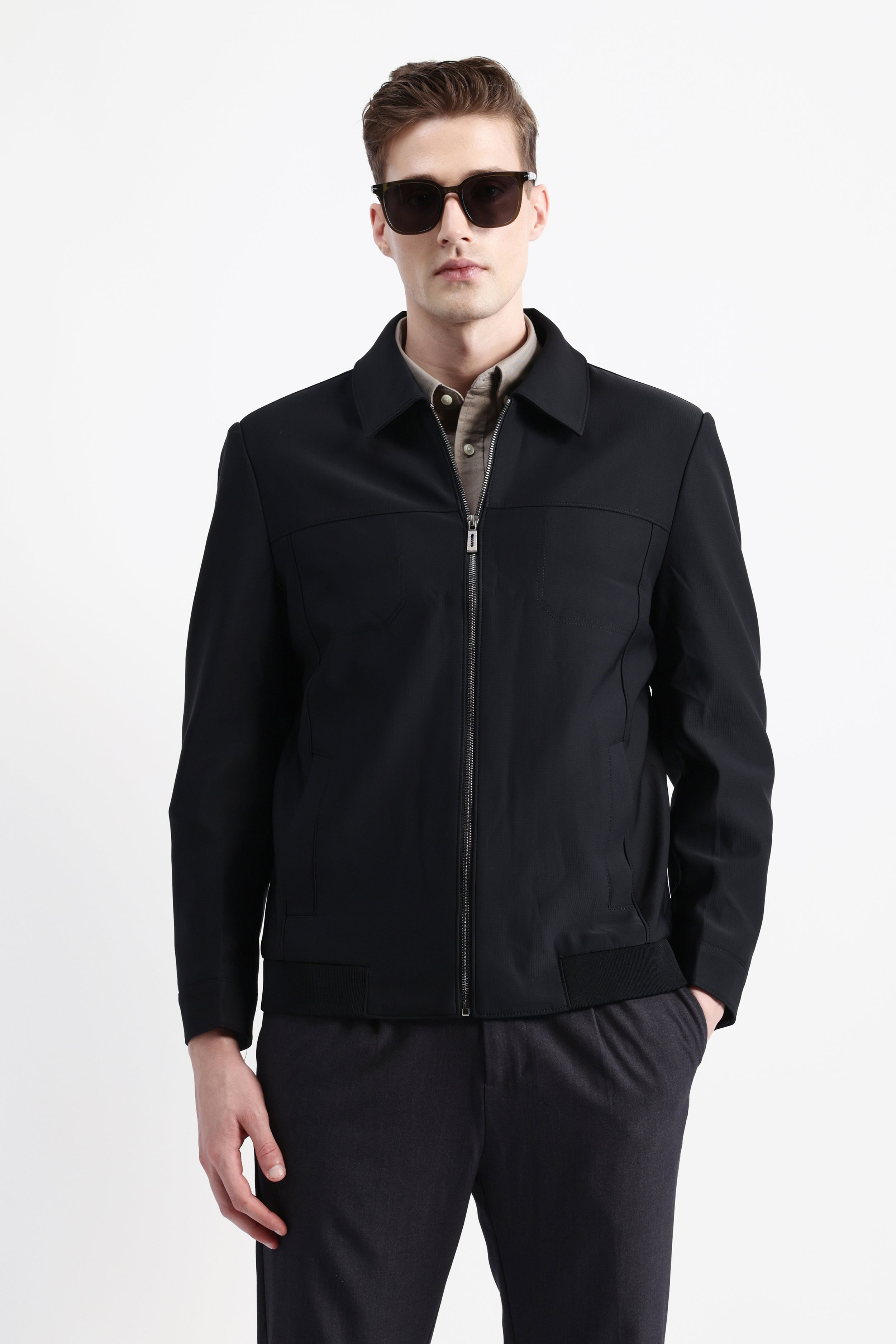 SPREAD COLLAR PLAIN JACKET
