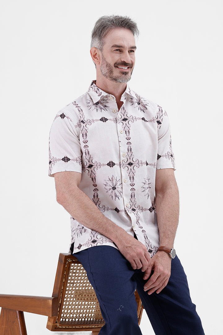 LT. VOILET BAROQUE
COTTON LINEN PRINT SHIRT