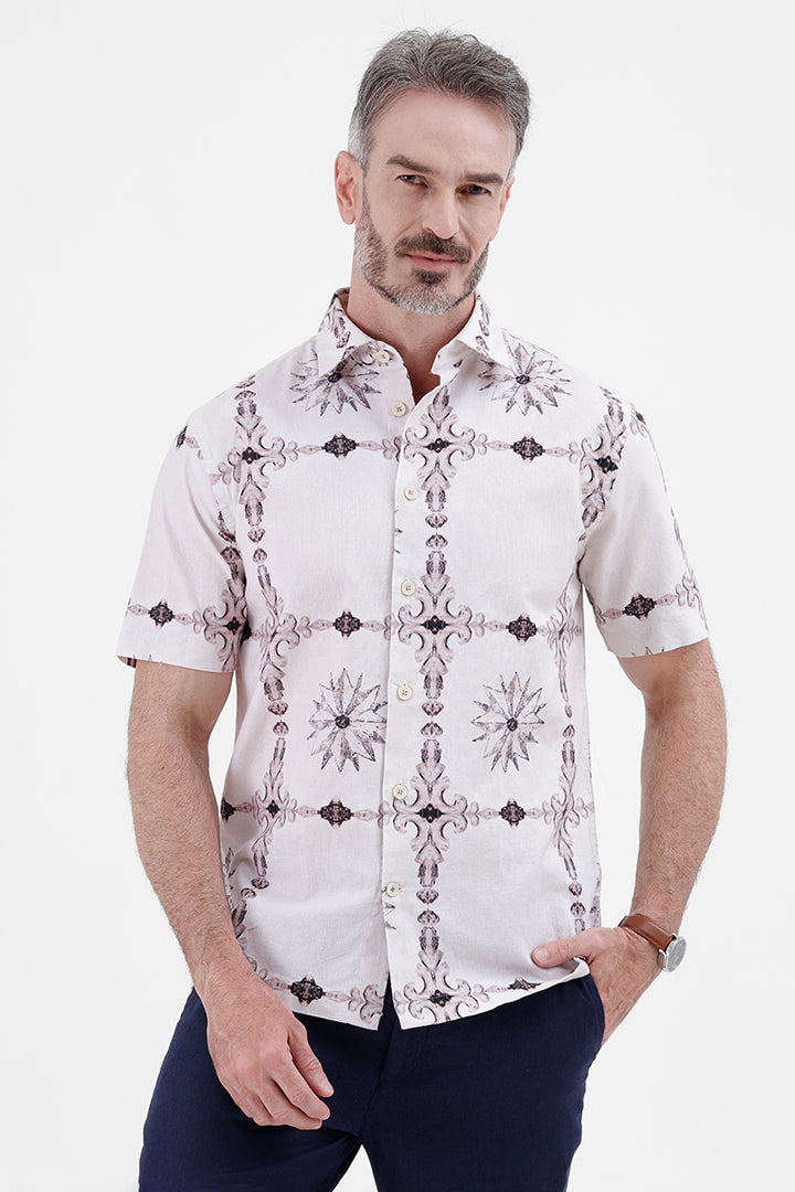 LT. VOILET BAROQUE
COTTON LINEN PRINT SHIRT