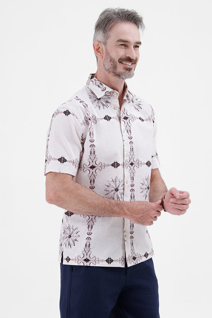LT. VOILET BAROQUE
COTTON LINEN PRINT SHIRT