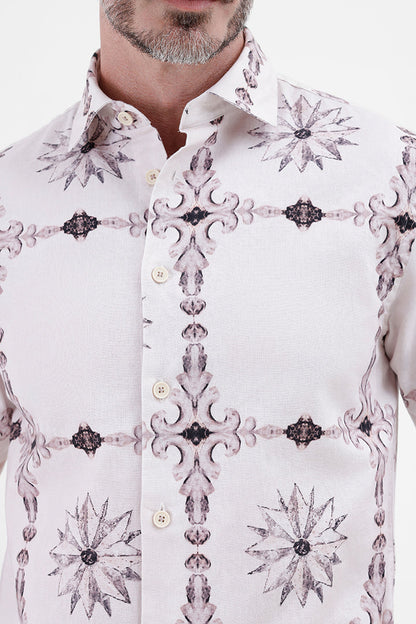 LT. VOILET BAROQUE
COTTON LINEN PRINT SHIRT