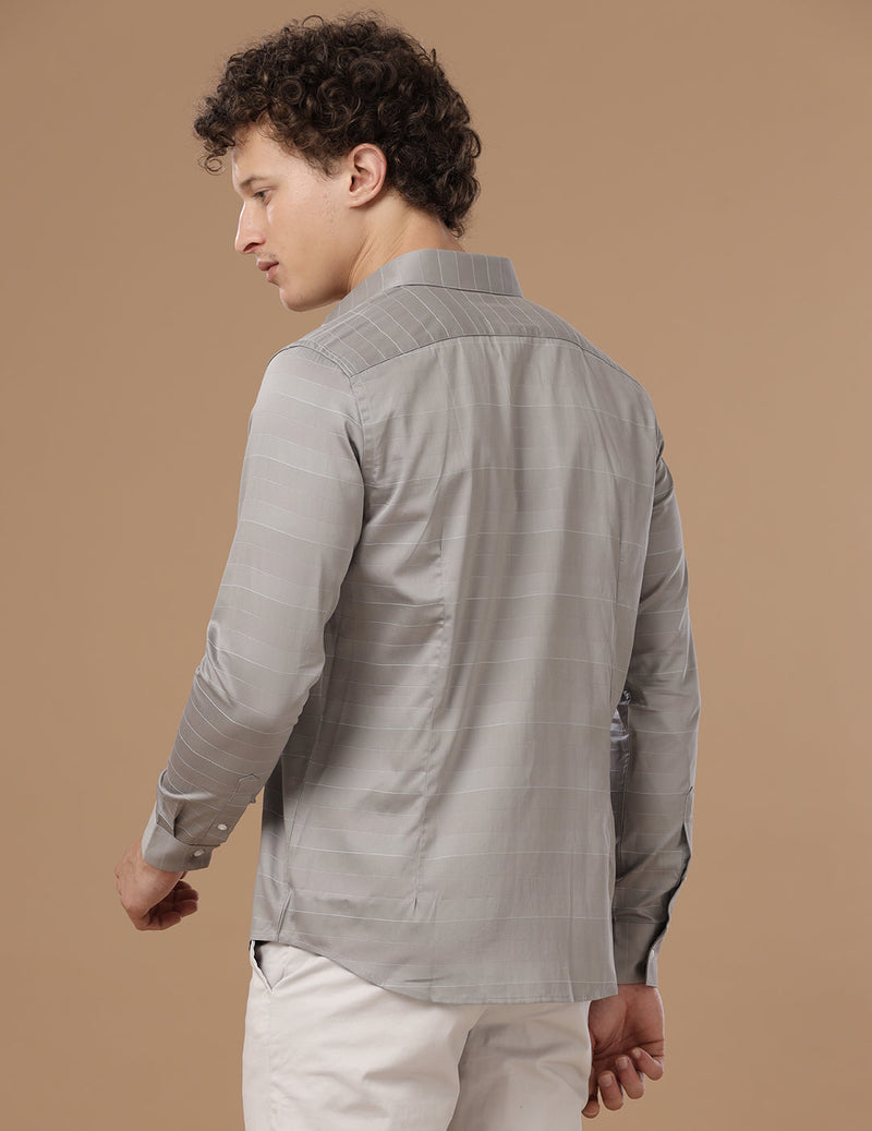 Slim Fit Horizontal Striped Lavender Grey Smart Frormal/Casual Cotton Shirt (PONTING)