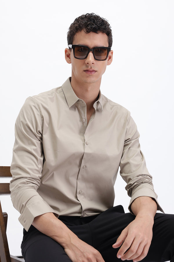 SOLID SLIM FIT COTTON SHIRT