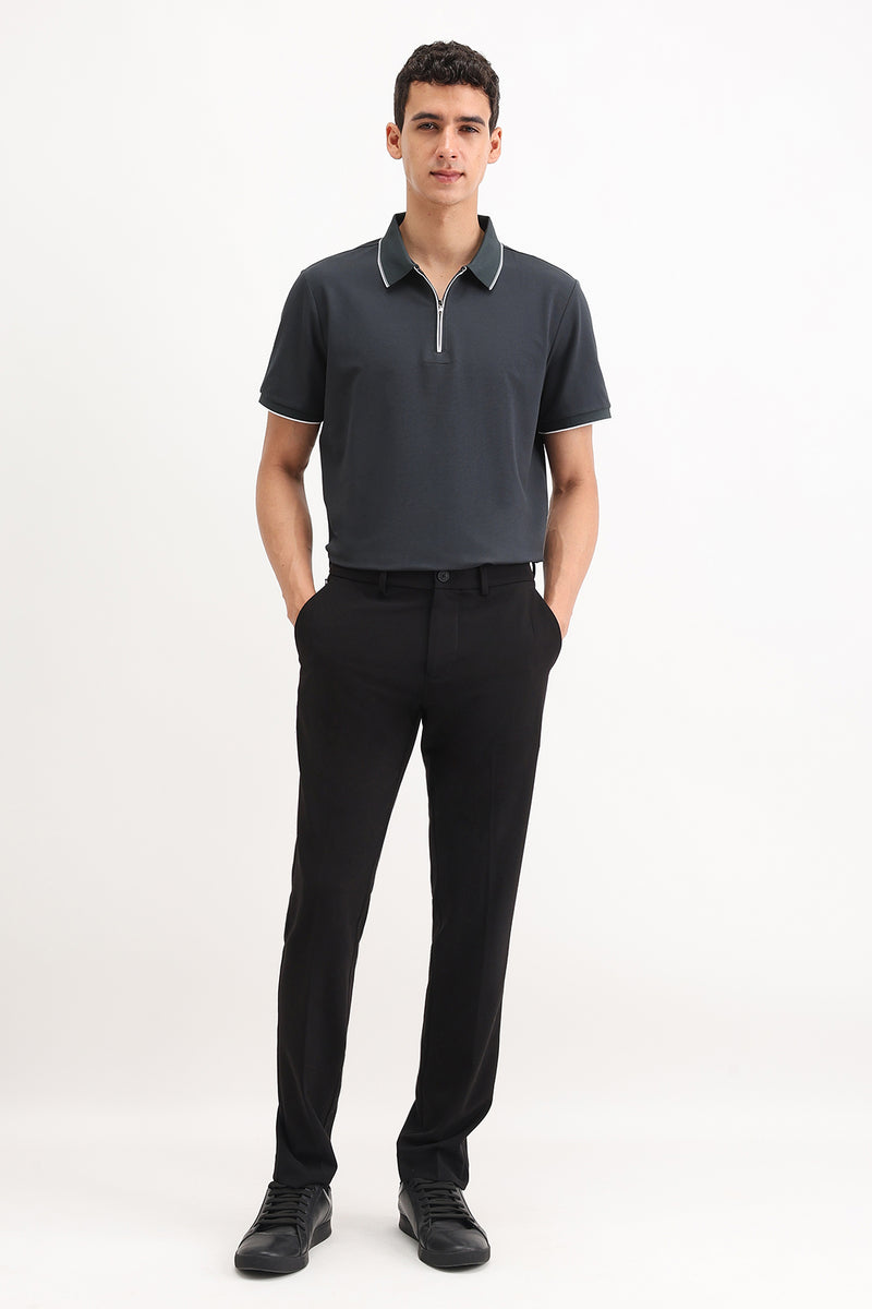 PLAIN ZIPPER POLO T-SHIRT