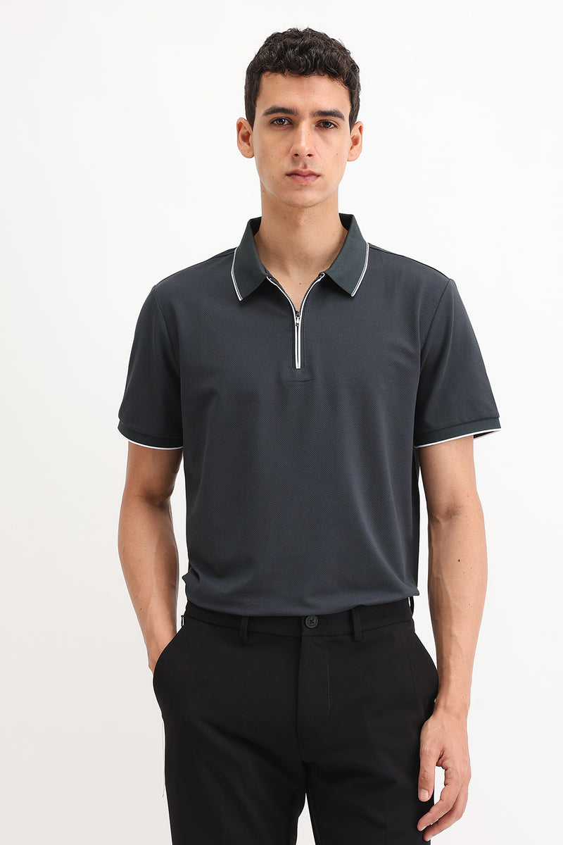 PLAIN ZIPPER POLO T-SHIRT