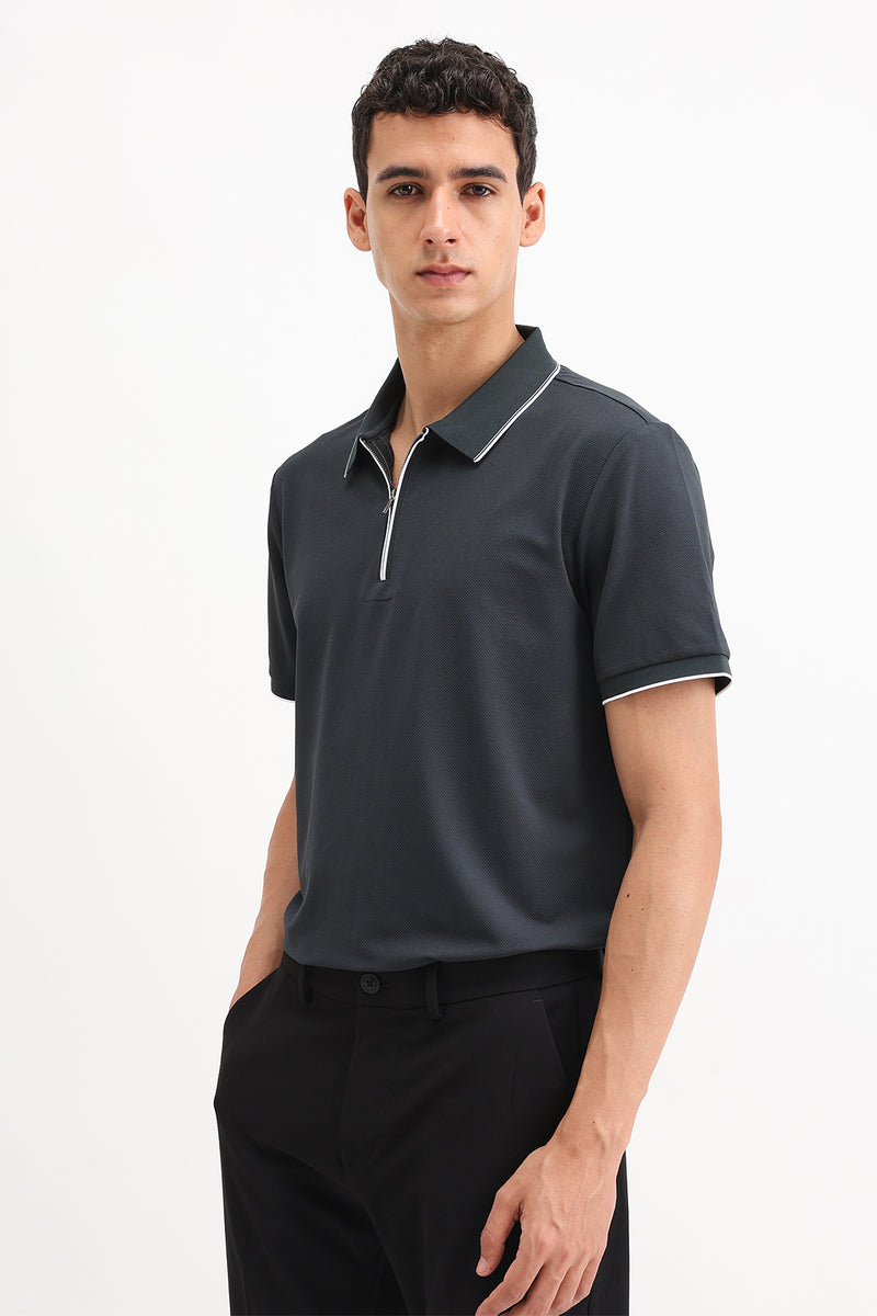 PLAIN ZIPPER POLO T-SHIRT