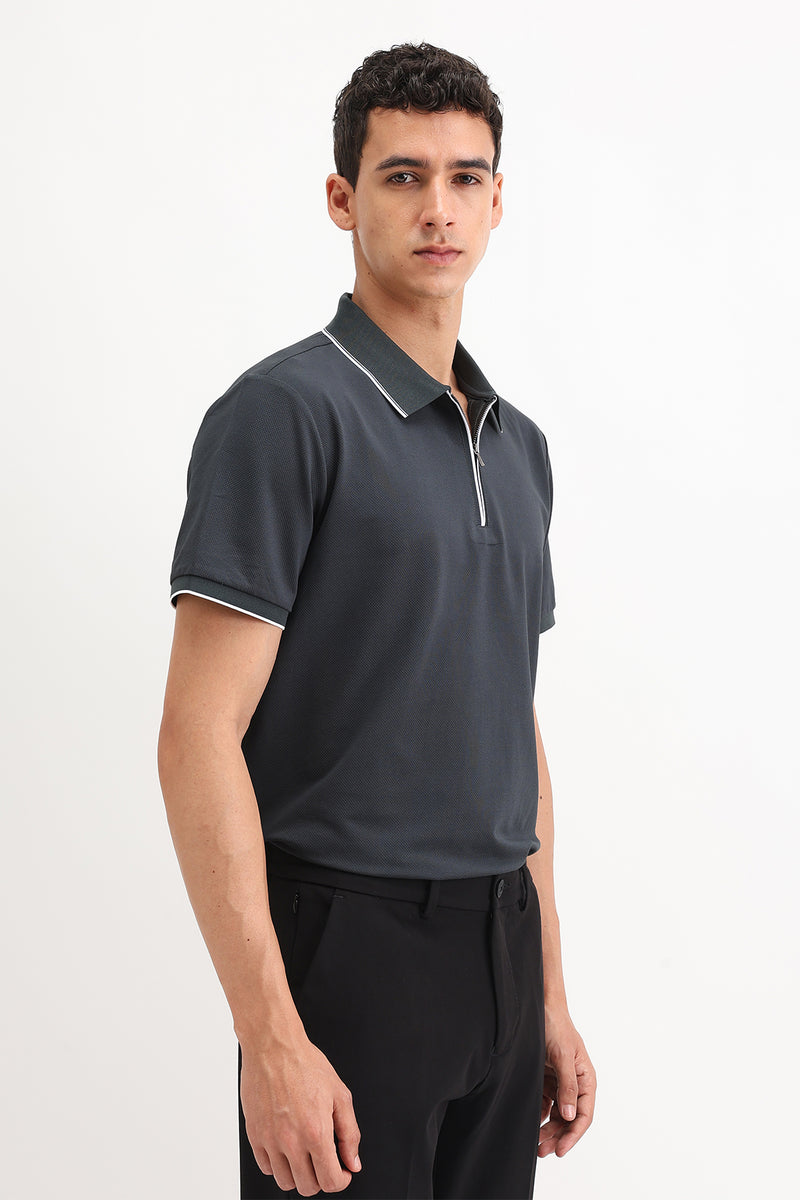 PLAIN ZIPPER POLO T-SHIRT