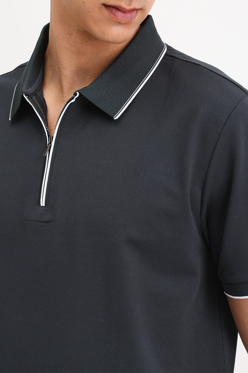 PLAIN ZIPPER POLO T-SHIRT