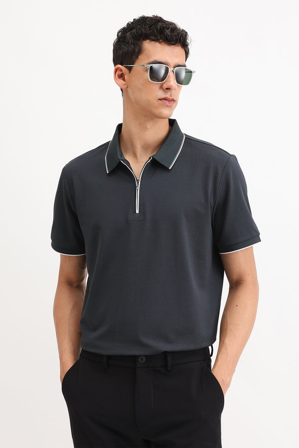 PLAIN ZIPPER POLO T-SHIRT