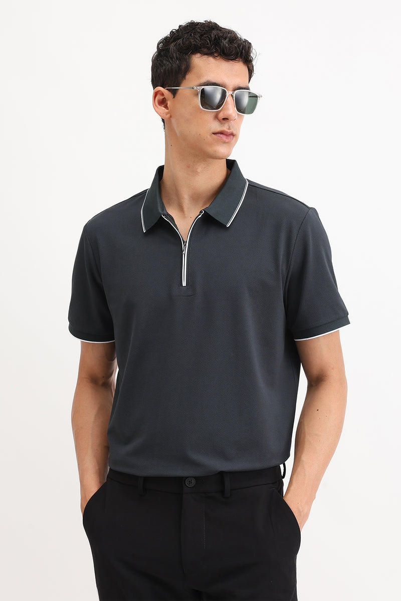 PLAIN ZIPPER POLO T-SHIRT