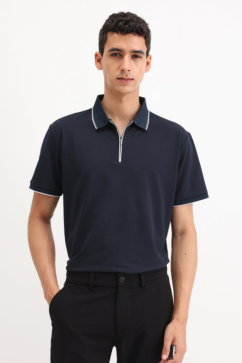 PLAIN ZIPPER POLO T-SHIRT