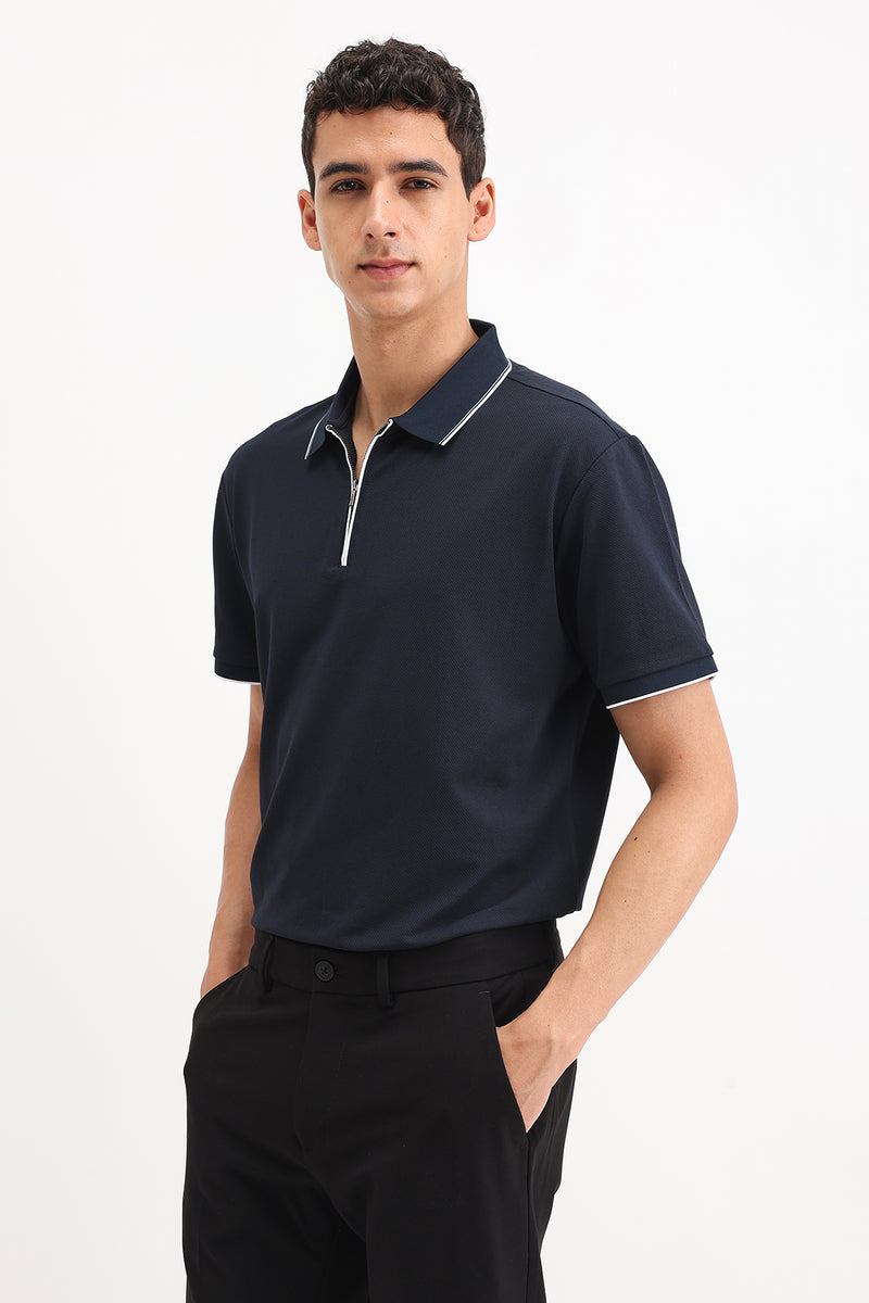 PLAIN ZIPPER POLO T-SHIRT