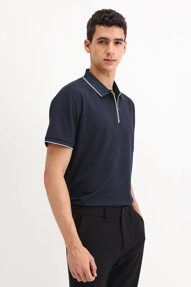 PLAIN ZIPPER POLO T-SHIRT