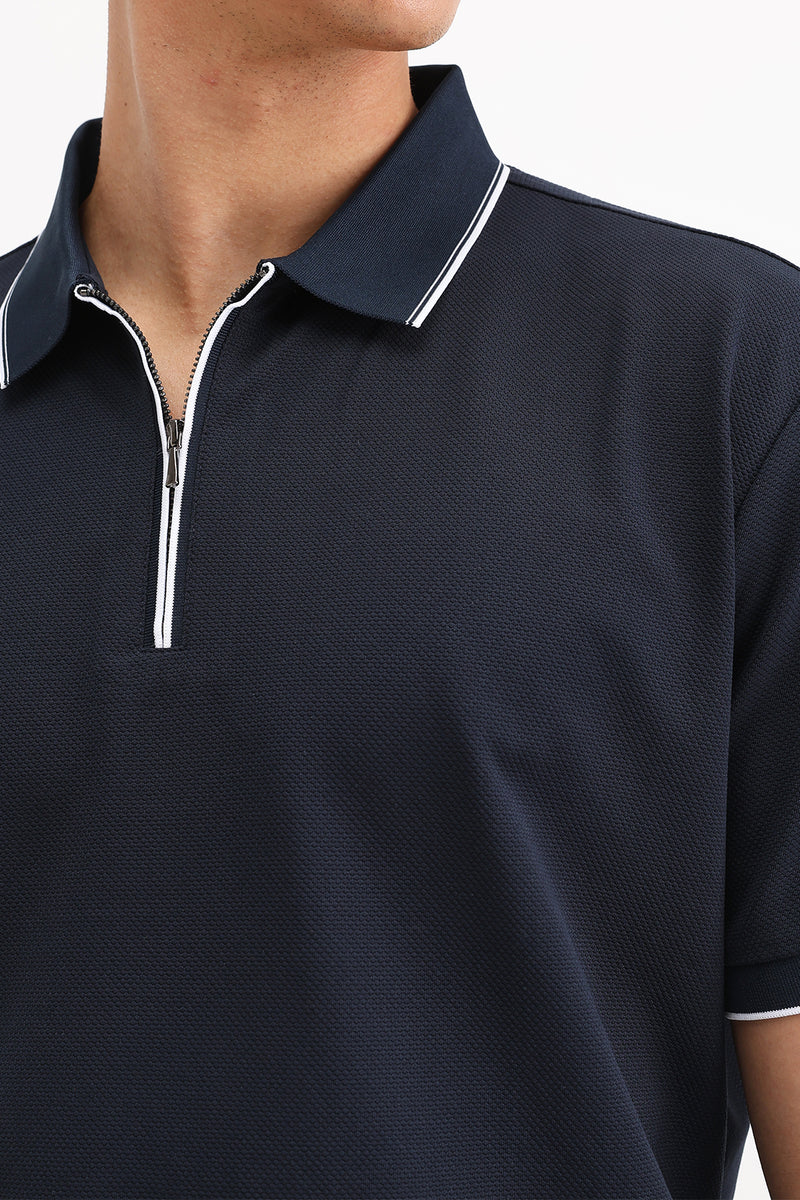 PLAIN ZIPPER POLO T-SHIRT