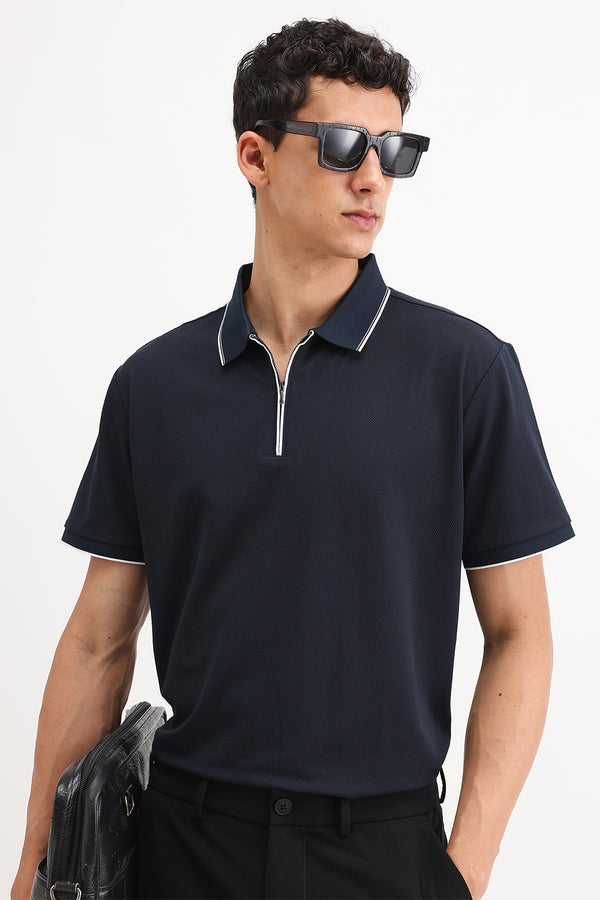 PLAIN ZIPPER POLO T-SHIRT