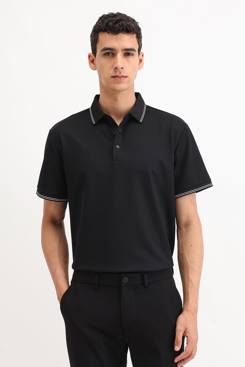 SLIM FIT CONTRAST COLLAR POLO T-SHIRT